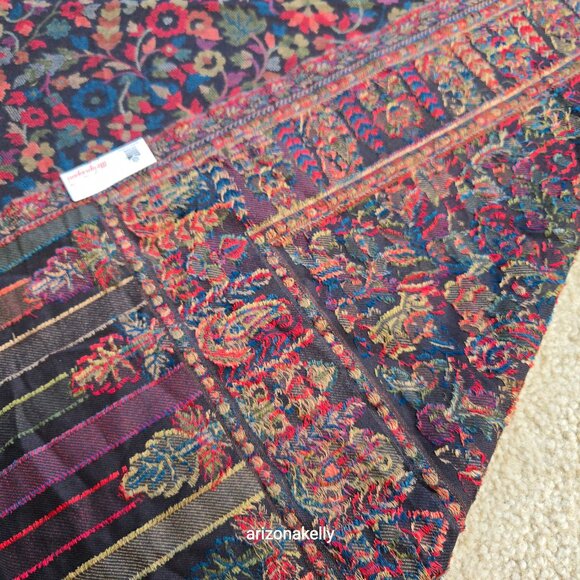 NWT Wool Scarf Jacquard Embroidered Colorful Mrignayani - Picture 9 of 12